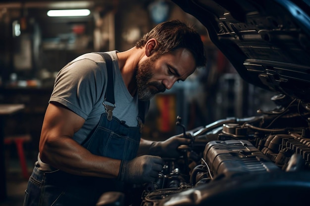 young mechanic fixing a car