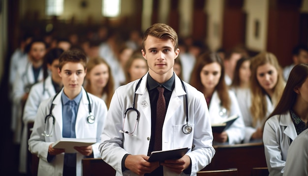 Photo young medical students in hall of university indoor 1