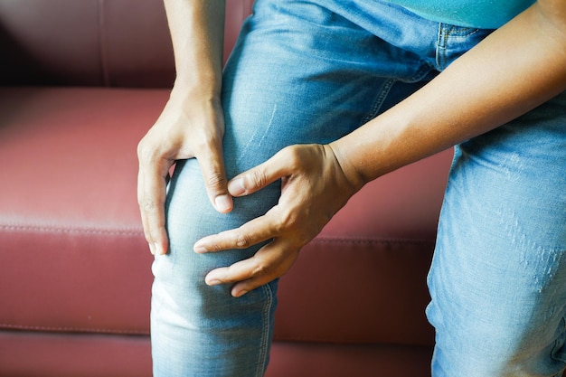 Young men suffering knee joint pain