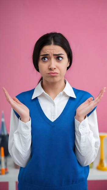 Young middle east woman standing over pink background clueless and confused with open arms no idea