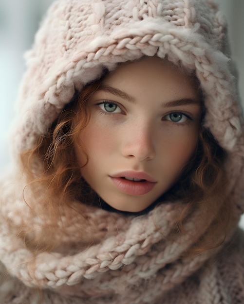 Young Model in Winter Fashion Radiating Cozy Ambiance