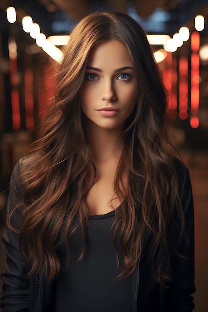 Young model woman with long straight hair