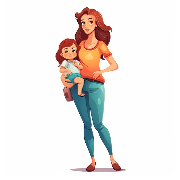 Photo young mother with her little daughter vector illustration in cartoon style