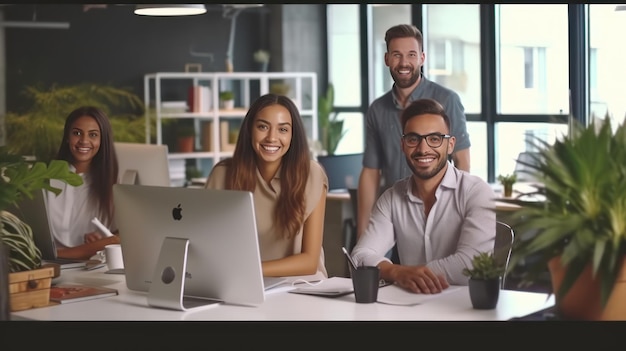 Young multiethnic startup team working in the modern office Business