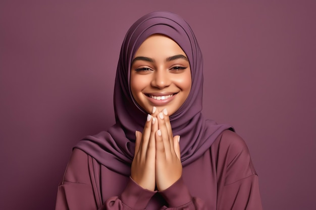 A young muslim woman with her hands together in prayer