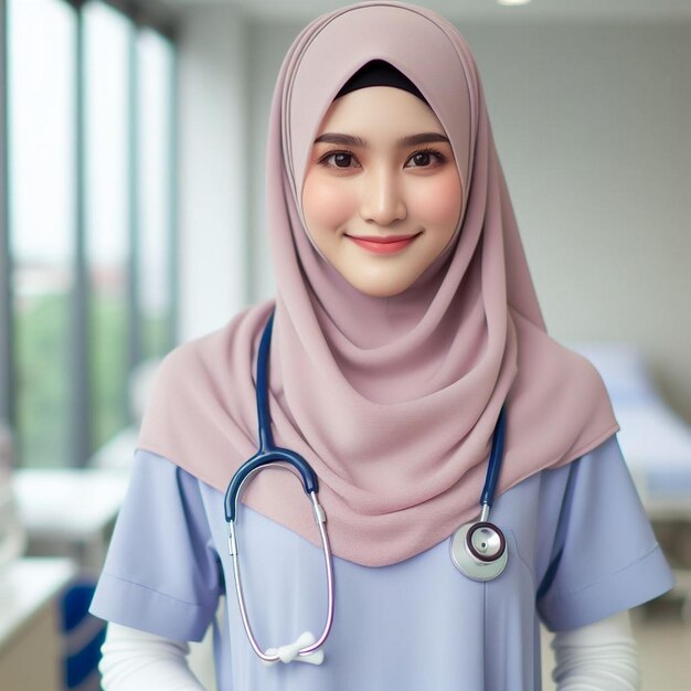 Young nurse in hijab portrait in hospital