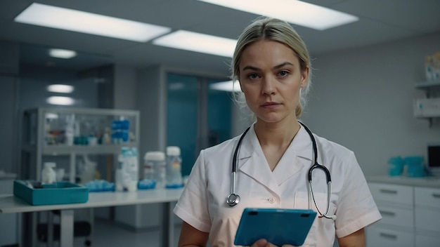 Young Nurse Holding Medications in Modern Clinic