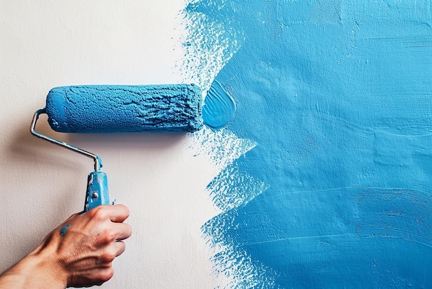 Photo young painter painting interior wall in the house