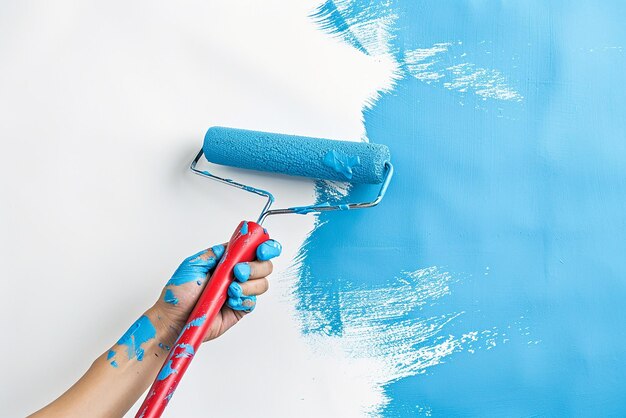 Photo young painter painting interior wall in the house