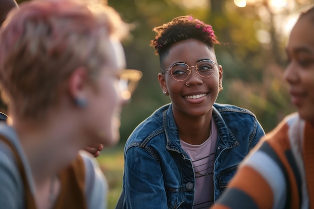 Young people chatting in nature