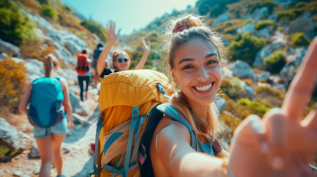 Photo young people go hiking