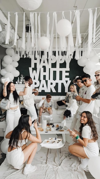 Photo young people having fun at white party