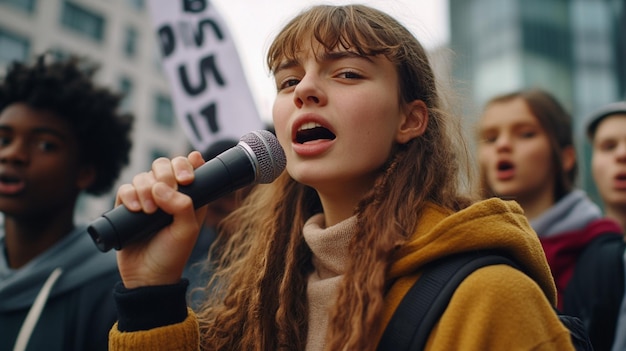 Photo young people passionately fighting for climate action to ensure a sustainable future for our planet