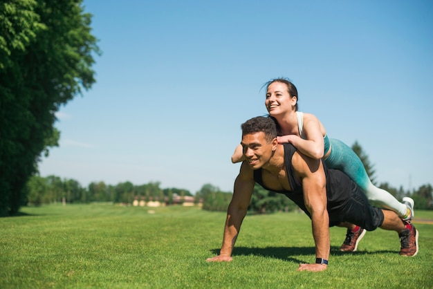 Young people practicing sport outdoor