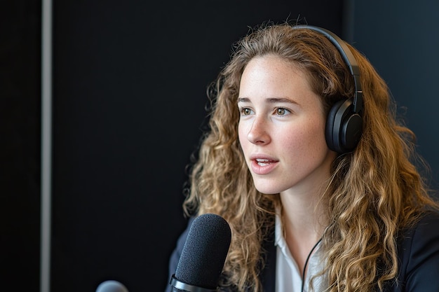 Young people recording podcast in studio