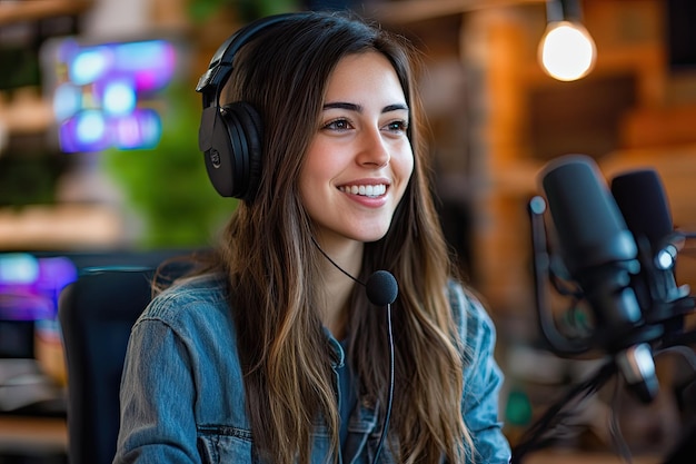 Young people recording podcast in studio