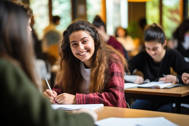 Young people studying in college campus