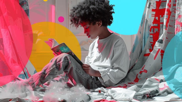 Young Person Reading in Vibrant Colors