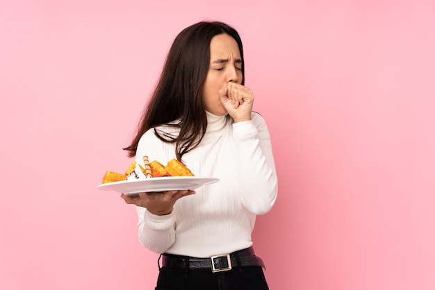 Young person with food over isolated background