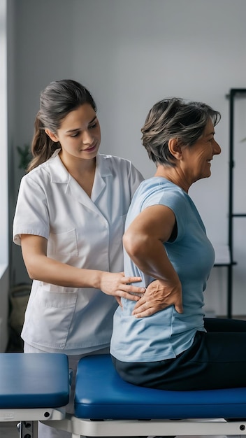 Young physiotherapist helping a patient with back problems