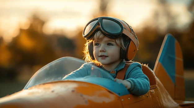 A Young Pilot Dreaming of Adventure in a Toy Plane