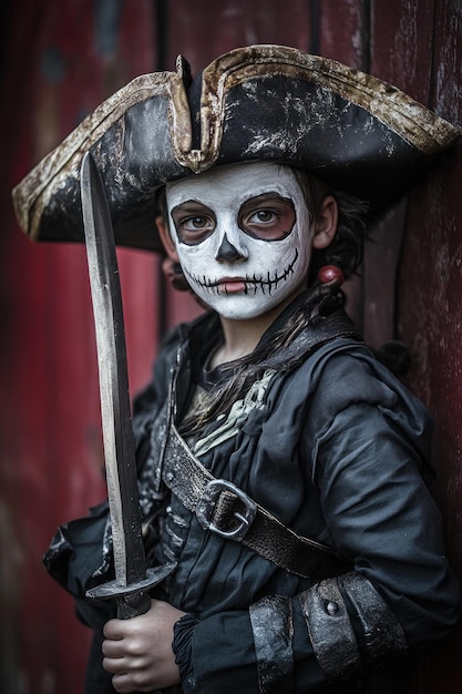 Young Pirate with Skull Makeup