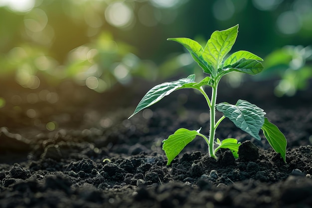 A young plant emerging from the soil