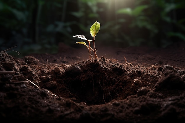 A young plant sprouts from the ground