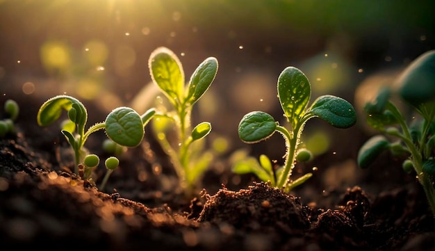 A young plant with a drop of water in the sun a growing plant grows Generative AI