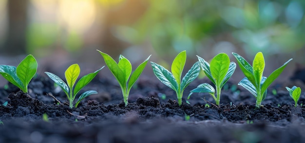 Photo young plants growing in soil