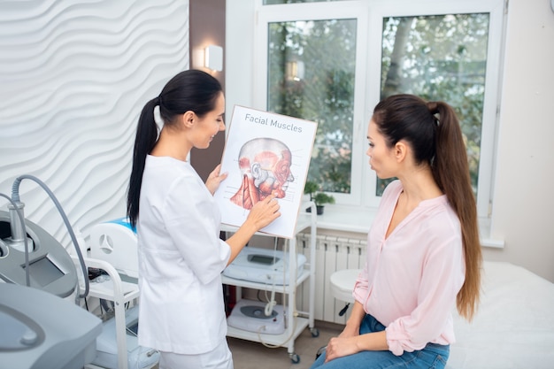 Young plastic surgeon with a patient at the clinic