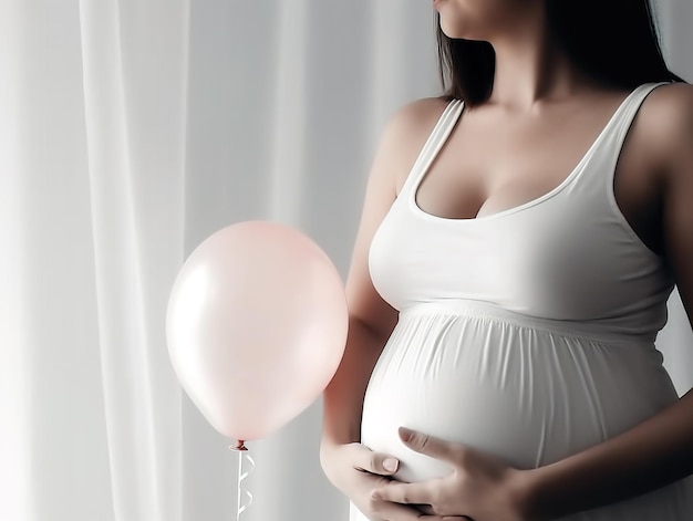 Young pregnant woman on white background