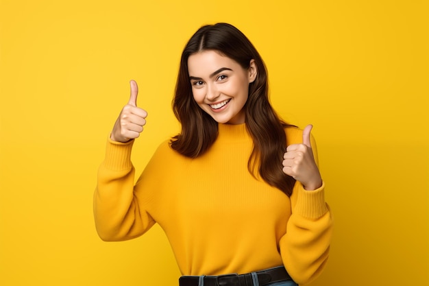 Young pretty brunette girl over isolated colorful background with thumb up