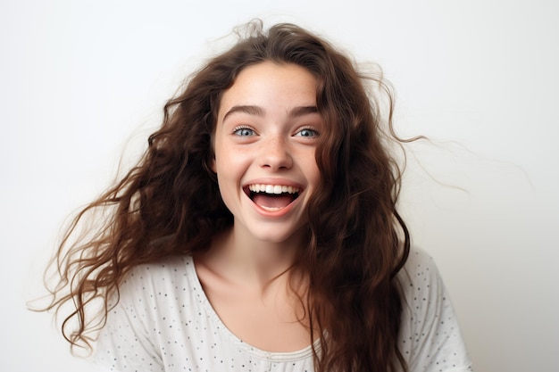 Young pretty brunette girl over isolated white background