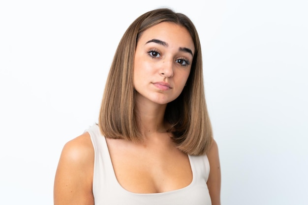 Young pretty brunette woman isolated on white background