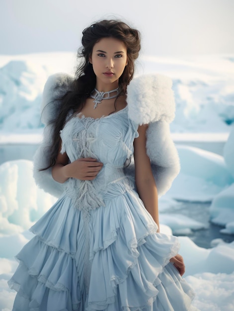 Young pretty Christmas Snow Maiden girl in a fantastic dress