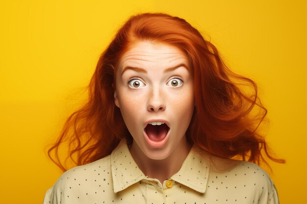 Young pretty Redhead girl over colorful background