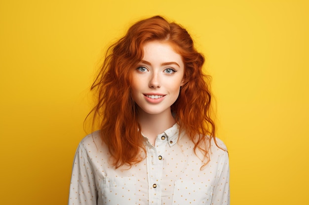 Young pretty Redhead girl over colorful background