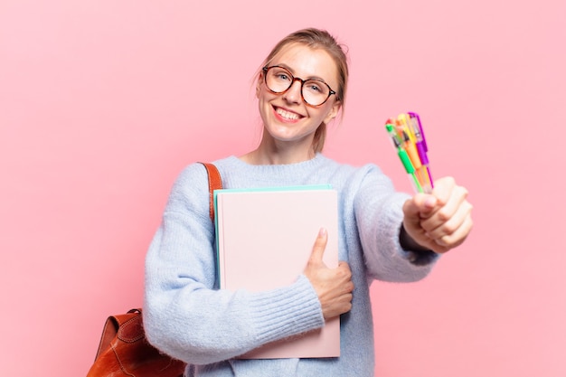 Young pretty student woman happy expression