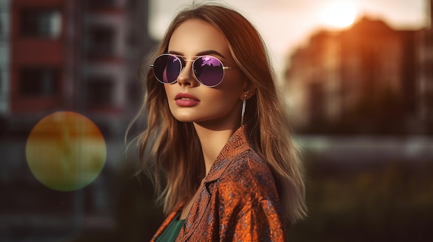 Young pretty woman dressed in trendy stylish sunglasses Generative AI