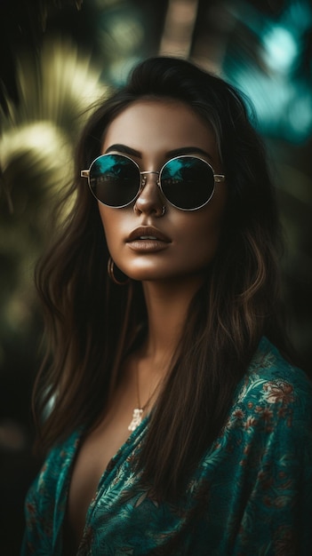 Young pretty woman dressed in trendy stylish sunglasses Generative AI