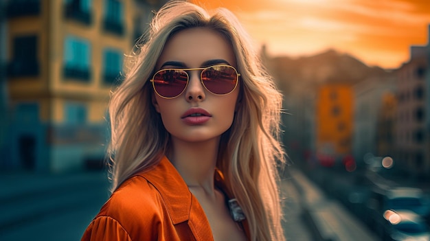 Young pretty woman dressed in trendy stylish sunglasses Generative AI