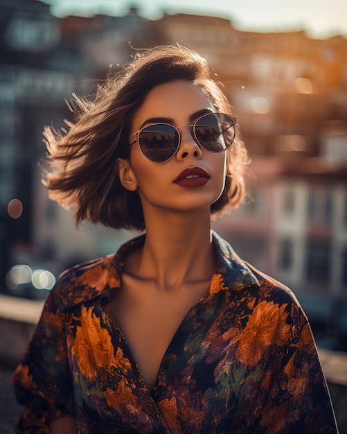 Young pretty woman dressed in trendy stylish sunglasses Generative AI