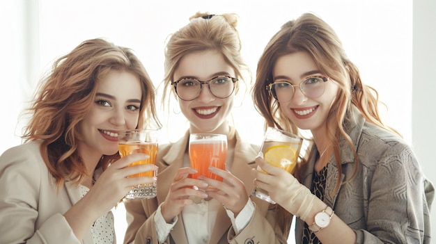 Young Professional Women Enjoying Drink in Office Setting