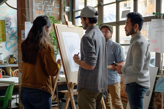 Photo young professionals collaborating on a project in modern office