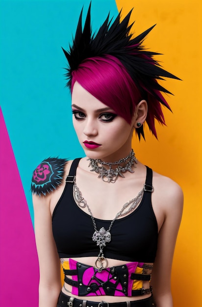 Young punk woman Portrait of vulgar female with bright image daring style Generative AI