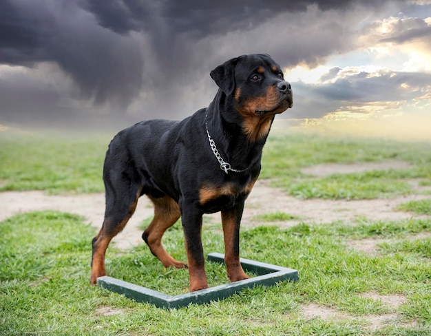 Young rottweiler training for protection sport and police