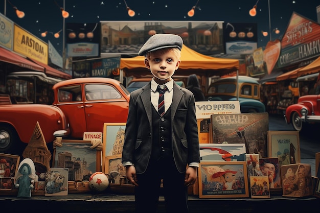 Young Salesman Kid at the Market Generative Ai