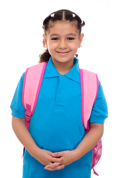 Young School Girl with Backpack