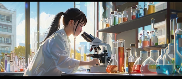 A Young Scientist Examining a Sample Under a Microscope